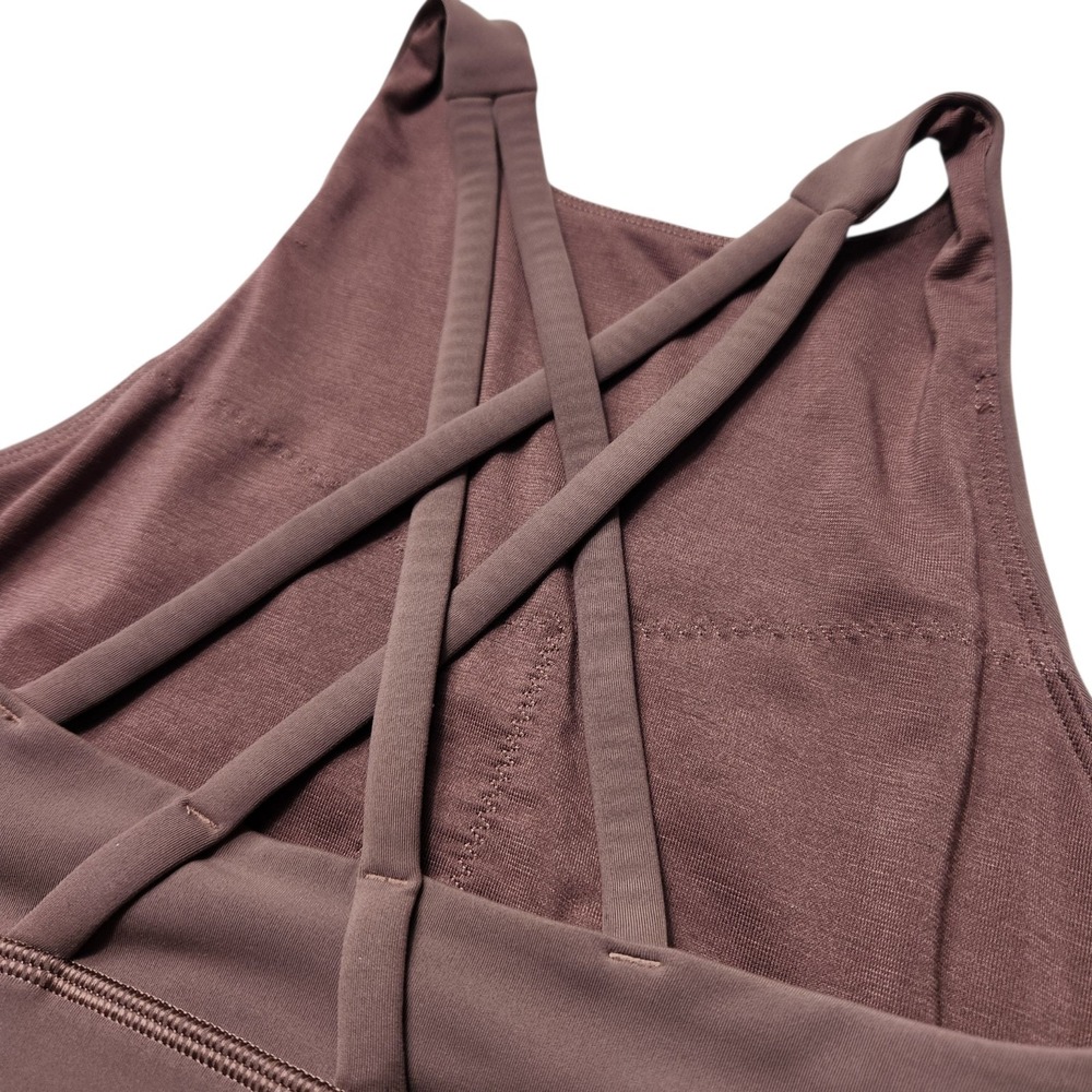 Lululemon Energy Bra Size 4 High Neck Long Line Carob Brown Strappy No Pads - Picture 4 of 5
